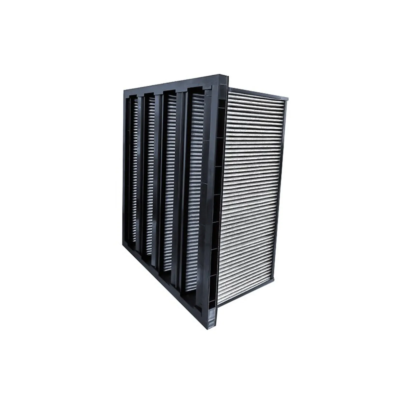 W-profile filter with pleated packs in a metal frame, photographed on a white background.