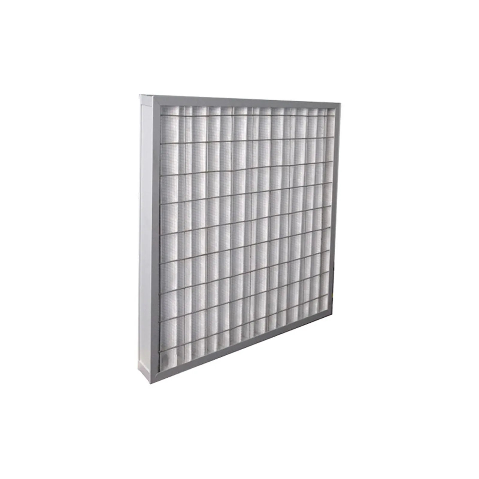 Panel pre-filter with a wire-mesh face over pleated media, photographed on a white background.
